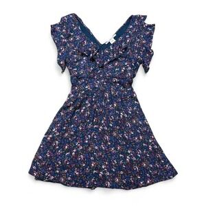 American Rag dark teal cottagecore floral dress ruffle detail cap sleeve Size M